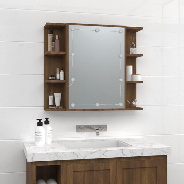 vidaXL Mirror Cabinet Brown Oak Engineered wood 27.6 x 6.5 x 23.6 in