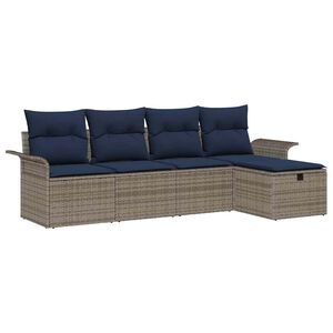 vidaXL Garden Sofa Set with Cushion 5 pcs Grey and Navy Poly Rattan