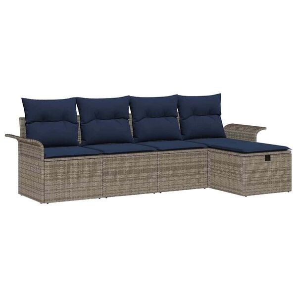 vidaXL Garden Sofa Set with Cushion 5 pcs Grey and Navy Poly Rattan