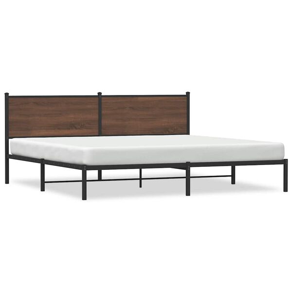 vidaXL Bed Frame Brown Oak Steel, Engineered Wood Full Bed Frame