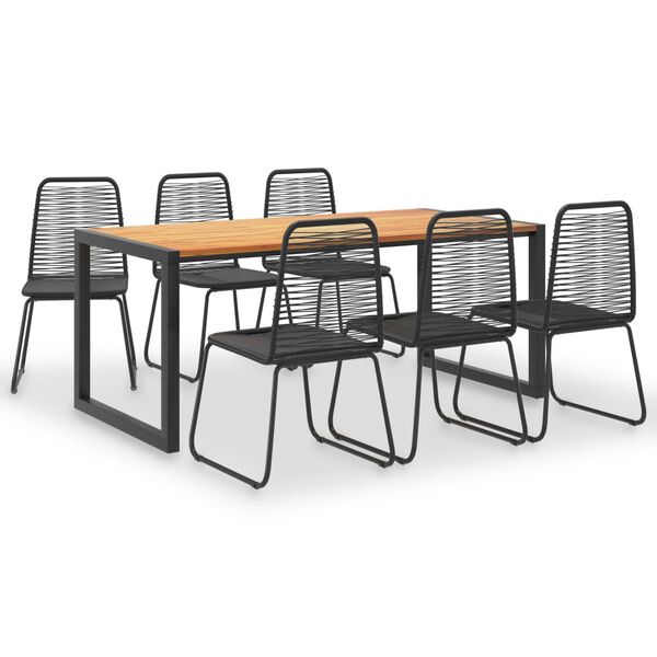 vidaXL 7 Piece Patio Dining Set Solid Acacia Wood and Poly Rattan