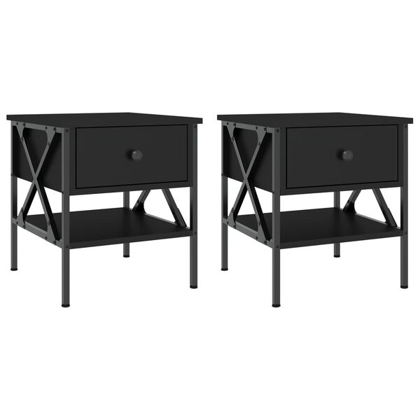 vidaXL Bedside Table Set of 2 Black Engineered wood, Iron