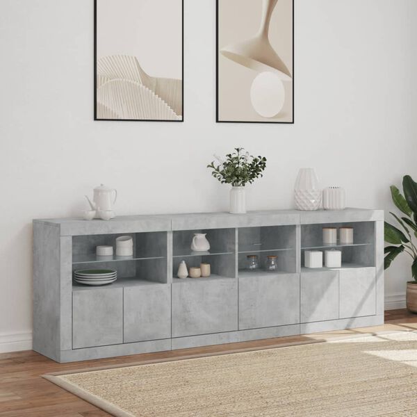 vidaXL Sideboard Concrete grey Engineered wood, Glass Large Sideboard
