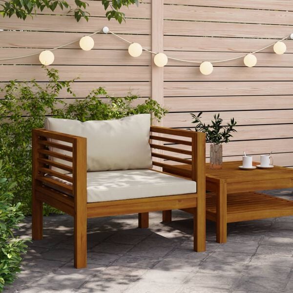 vidaXL Garden Chair Cream White, Natural Wood