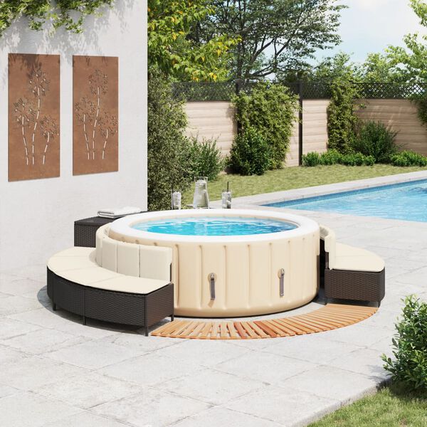 vidaXL Hot Tub Surround Black Poly Rattan 44.1 x 17.7 x 21.7 in