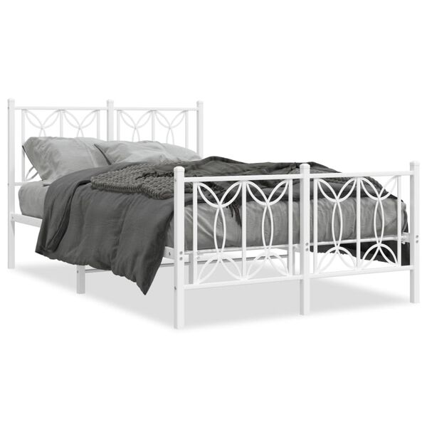 vidaXL Bed Frame White Steel 47.2 x 78.7 in Bed Frame Rectangular