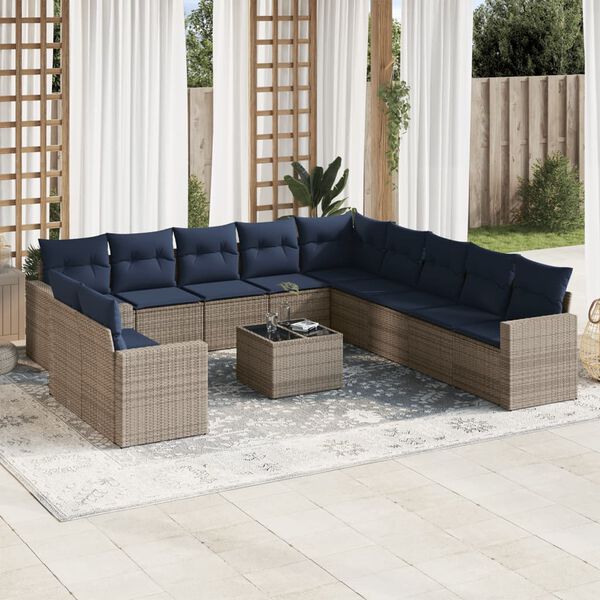 vidaXL 12 Piece Patio Sofa Set with Cushions Gray Poly Rattan