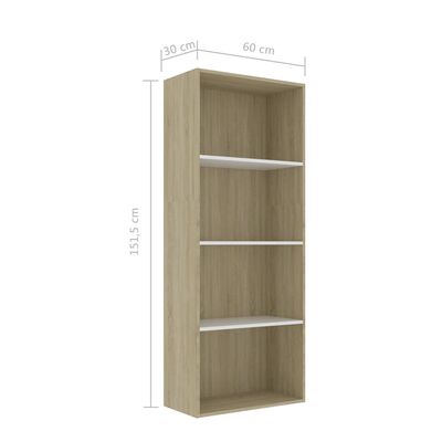vidaXL 4-Tier Book Cabinet White and Sonoma Oak 23.6"x11.8"x59.6" Chipboard