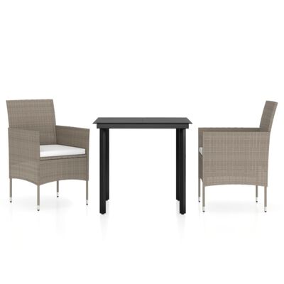 vidaXL 3 Piece Patio Dining Set with Cushions Beige and Black