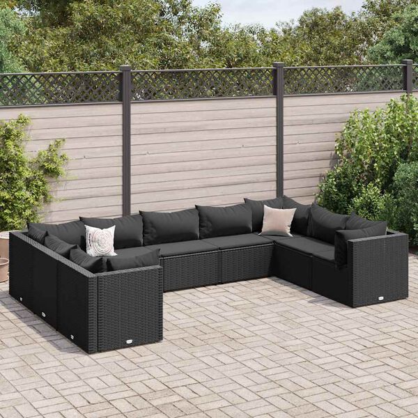 vidaXL Patio Lounge Set Black PE Rattan Lounge Set