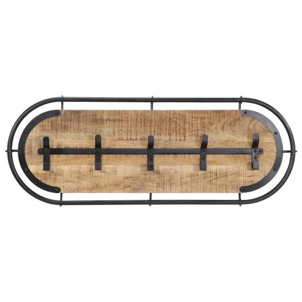 vidaXL Coat Rack Brown and Black Solid Mango Wood, Iron 35.4 in x 13.4 in