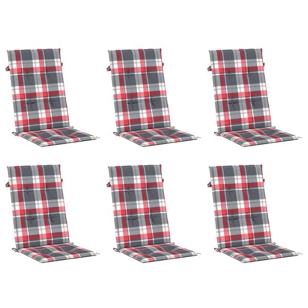 vidaXL Highback Chair Cushion Set of 6 Red Check Pattern