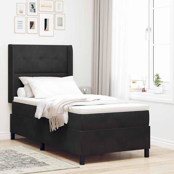 vidaXL LED Box Spring Bed with Mattress Black 39.4" x 78.7" Velvet