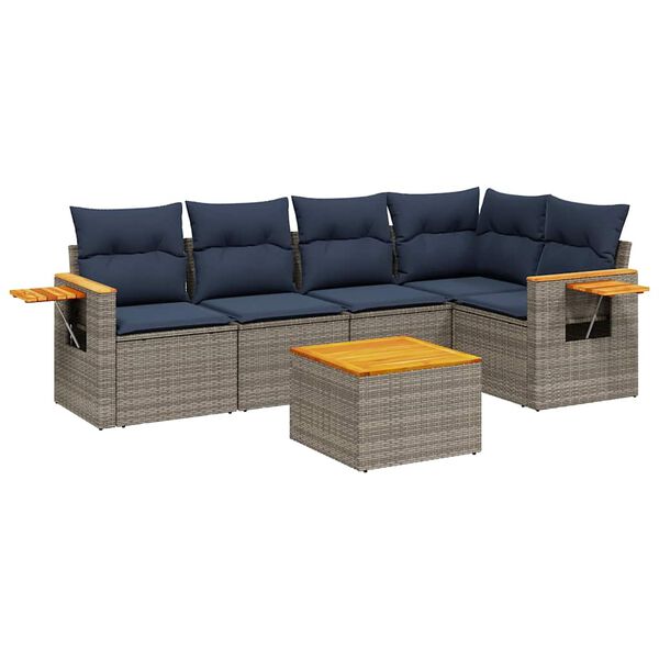 vidaXL 6 Piece Patio Sofa Set with Cushions Grey Poly Rattan (US only)