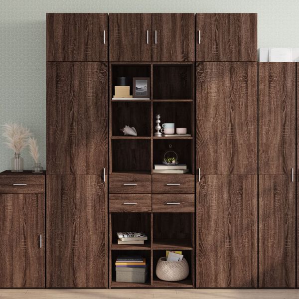 vidaXL Storage Cabinet Brown Oak Engineered Wood Tall Storage Cabinet