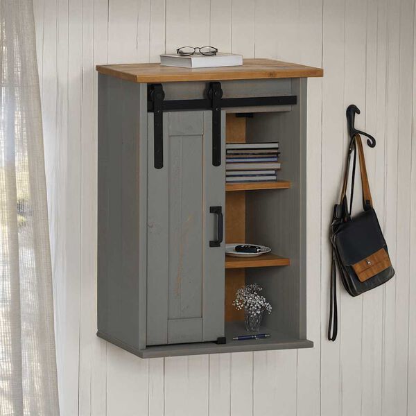 vidaXL Hanging Cabinet Grey Solid pine wood, metal 19.3x8.9x27.6 in