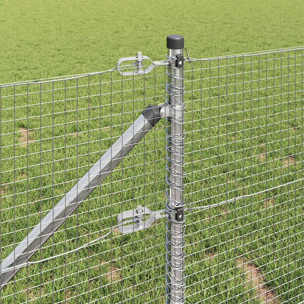 vidaXL Fence with Posts Silver 39.4" x 1968.5" Steel