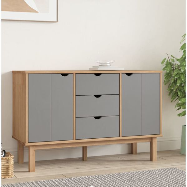 vidaXL Sideboard Brown and grey Solid pine wood, engineered wood