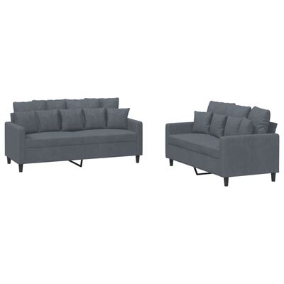 vidaXL 2 Piece Sofa Set with Cushions Dark Gray Velvet
