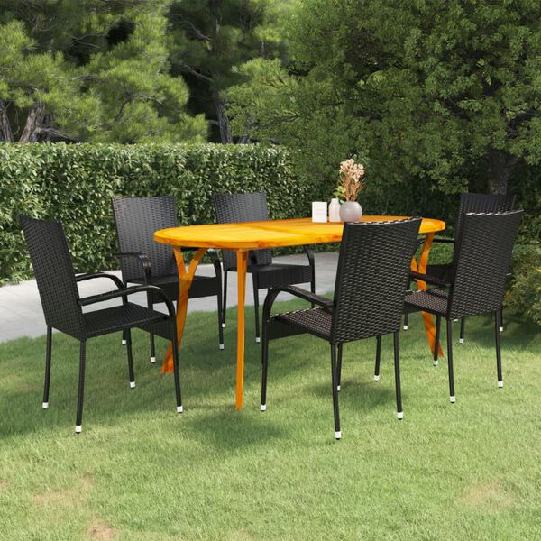 vidaXL Dining Set Black Solid acacia wood Large Stackable Dining Set