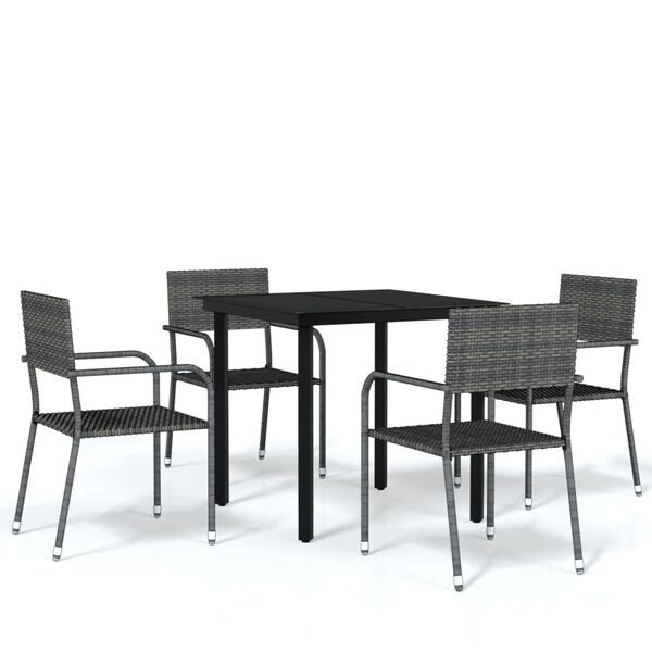 vidaXL Garden Dining Set Grey PE Rattan, Steel, Glass Medium Stackable