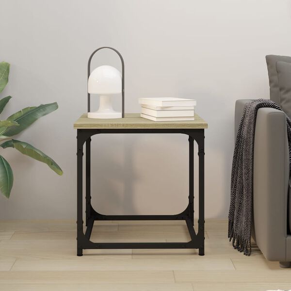 vidaXL Side Table Sonoma Oak Engineered Wood, Steel Small Levelers