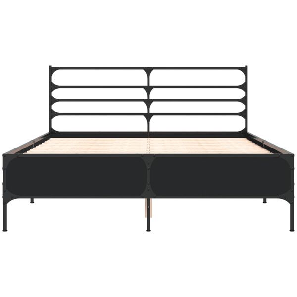 vidaXL Bed Frame Black Engineered wood and metal Full Durable