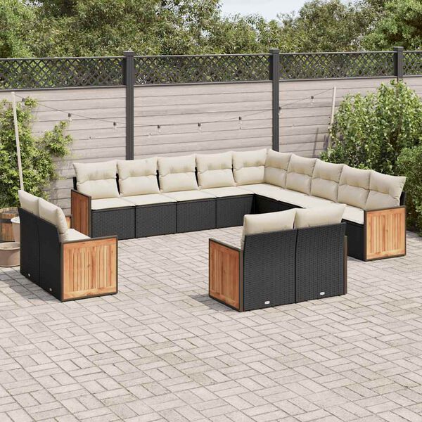 vidaXL Garden Sofa Set Black, Cream White