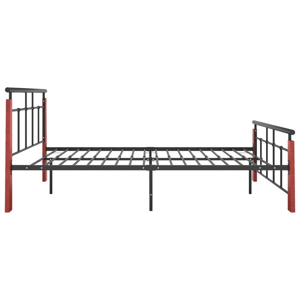vidaXL Bed Frame Black, Oak Powder-coated metal, Solid oak wood