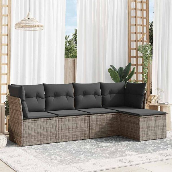 vidaXL Garden Sofa Set Grey PE Rattan, Powder-Coated Steel Large