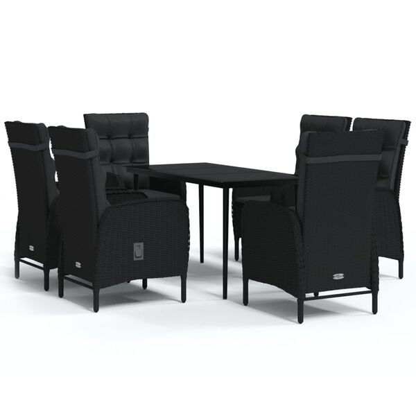 vidaXL Garden Dining Set Black PE Rattan, Powder-Coated Steel, Glass Large