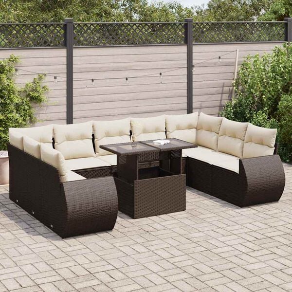 vidaXL Garden Sofa Set Brown PE rattan, powder-coated steel, tempered glass
