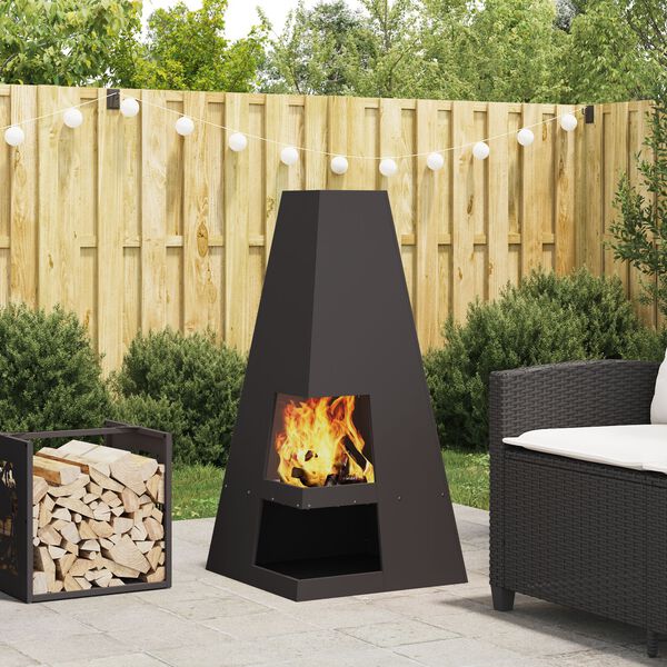 vidaXL Fire Pit Black 19.69 x 19.69 x 39.37 in Steel