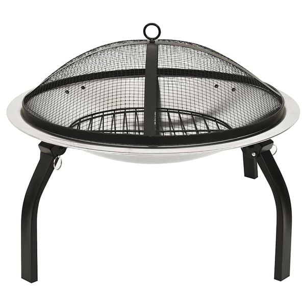 vidaXL 2-in-1 Fire Pit and BBQ with Poker 22"x22"x19.3" Stainless Steel
