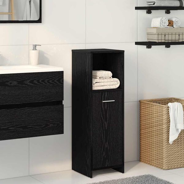 vidaXL Bathroom Cabinet Black Oak 30x30x95 cm Engineered Wood