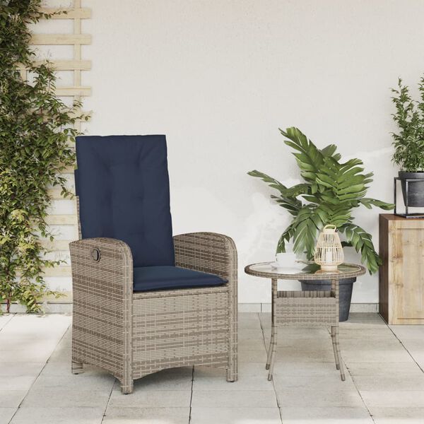 vidaXL Reclining Garden Chair Grey Poly Rattan Standard