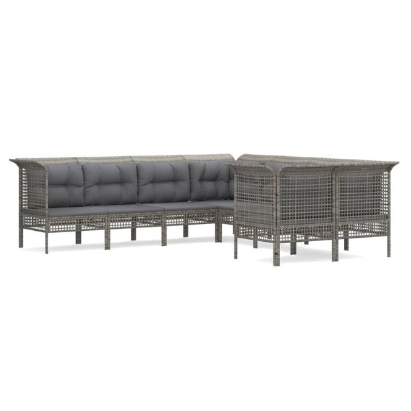 vidaXL 8 Piece Patio Lounge Set with Cushions Grey Poly Rattan