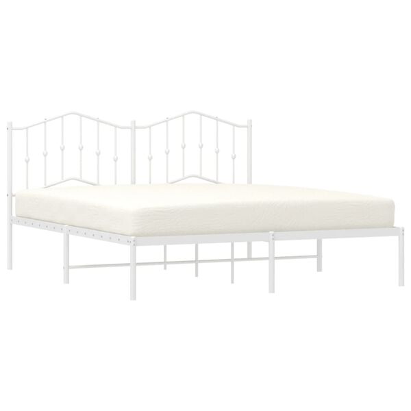 vidaXL Bed Frame White Powder-Coated Steel 63 x 79 in Bed Frame