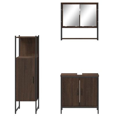 Tall cabinet, wall cabinet with mirror, and a two-door vanity unit.