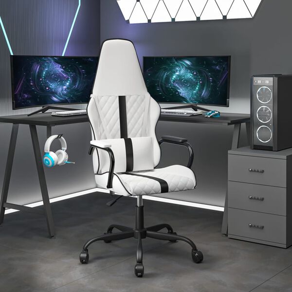 vidaXL Gaming Chair White and Black Faux Leather, Metal, Plywood