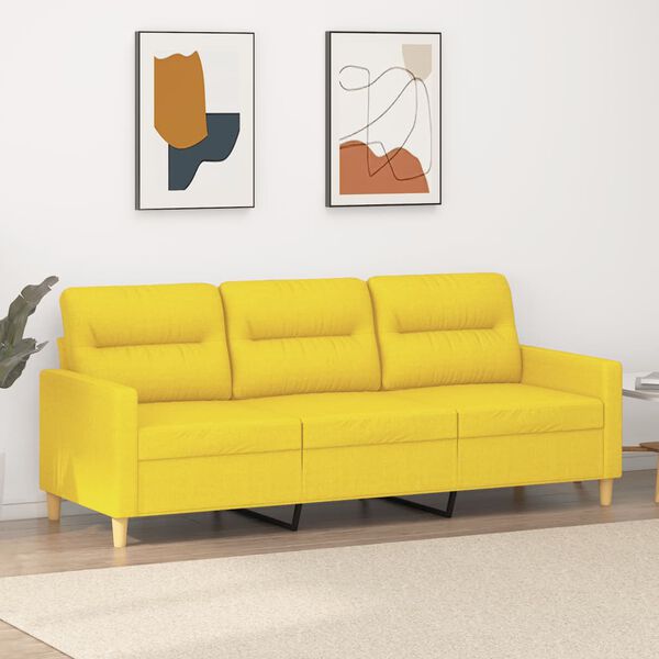 vidaXL 3-seater Sofa Light Yellow Fabric (100% polyester), metal 3-Seater