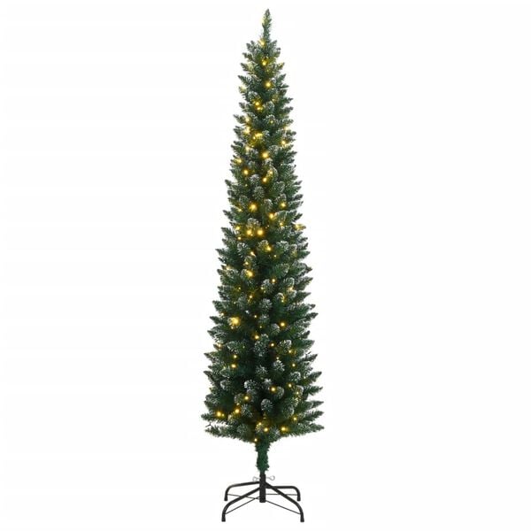 vidaXL Artificial Slim Christmas Tree Green and white PVC Slim