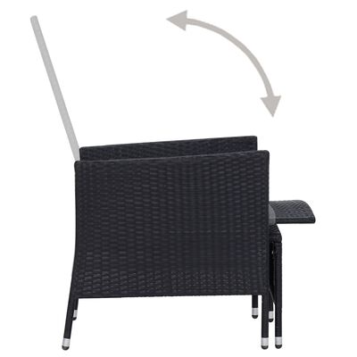 vidaXL Reclining Patio Chair with Cushions Poly Rattan Black