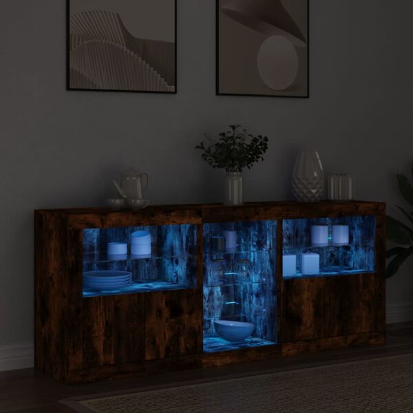 vidaXL Sideboard with LED Lights Smoked Oak 63.8"x14.6"x26.4"