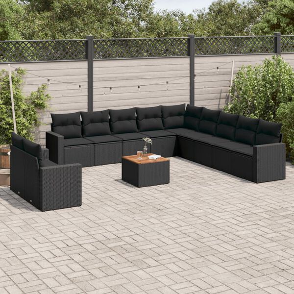 vidaXL Garden Sofa Set Black and Brown PE Rattan Large Modular