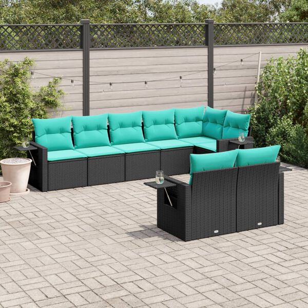 vidaXL Patio Sofa Set Black, Blue PE rattan, Powder-coated steel, Polyester