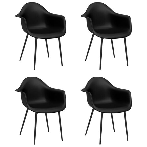vidaXL Dining Chair Set of 4 Black Polypropylene, Powder-coated metal