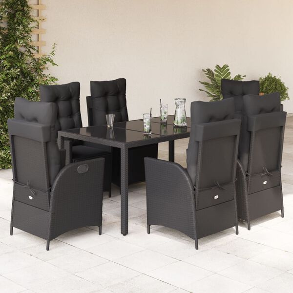 vidaXL Garden Dining Set Black PE Rattan 7 Piece Set