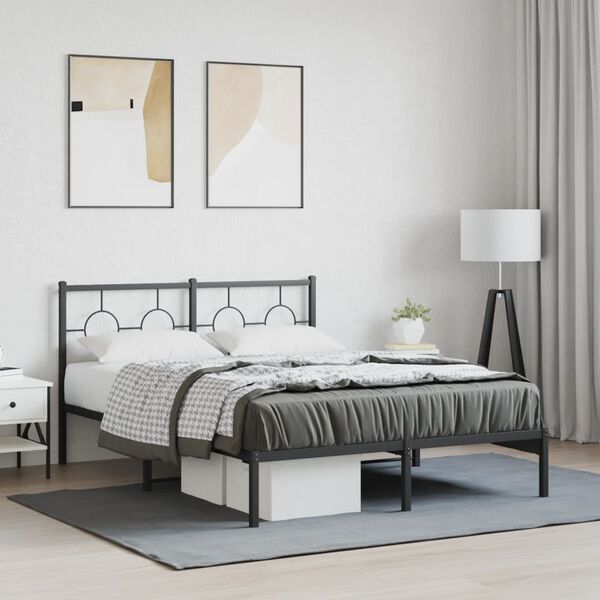 vidaXL Bed Frame Black Powder-Coated Steel Double Bed Frame