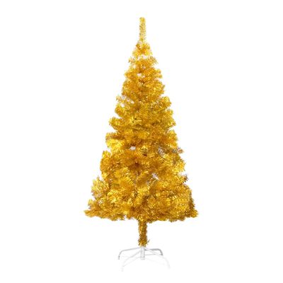 vidaXL Artificial Christmas Tree with LEDs&Stand Gold 59.1" PET